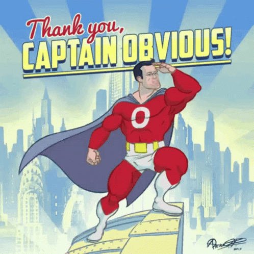 Superhero Captain Obvious saluting above a city skyline with 'Thank you!' text.